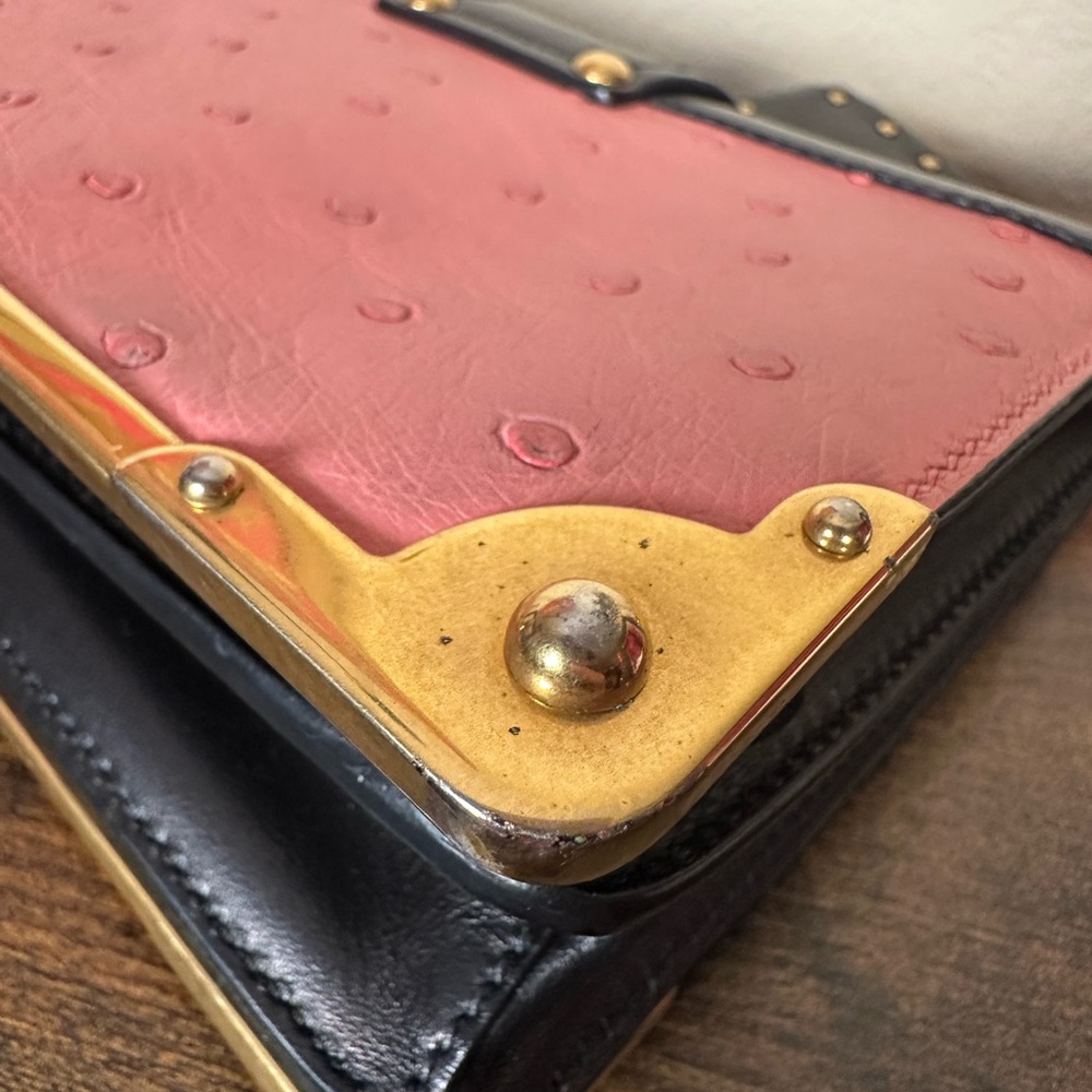 Prada Cahier Ostrich Pink & Black Leather Hand & Crossbody Bag - Picture 12 of 16
